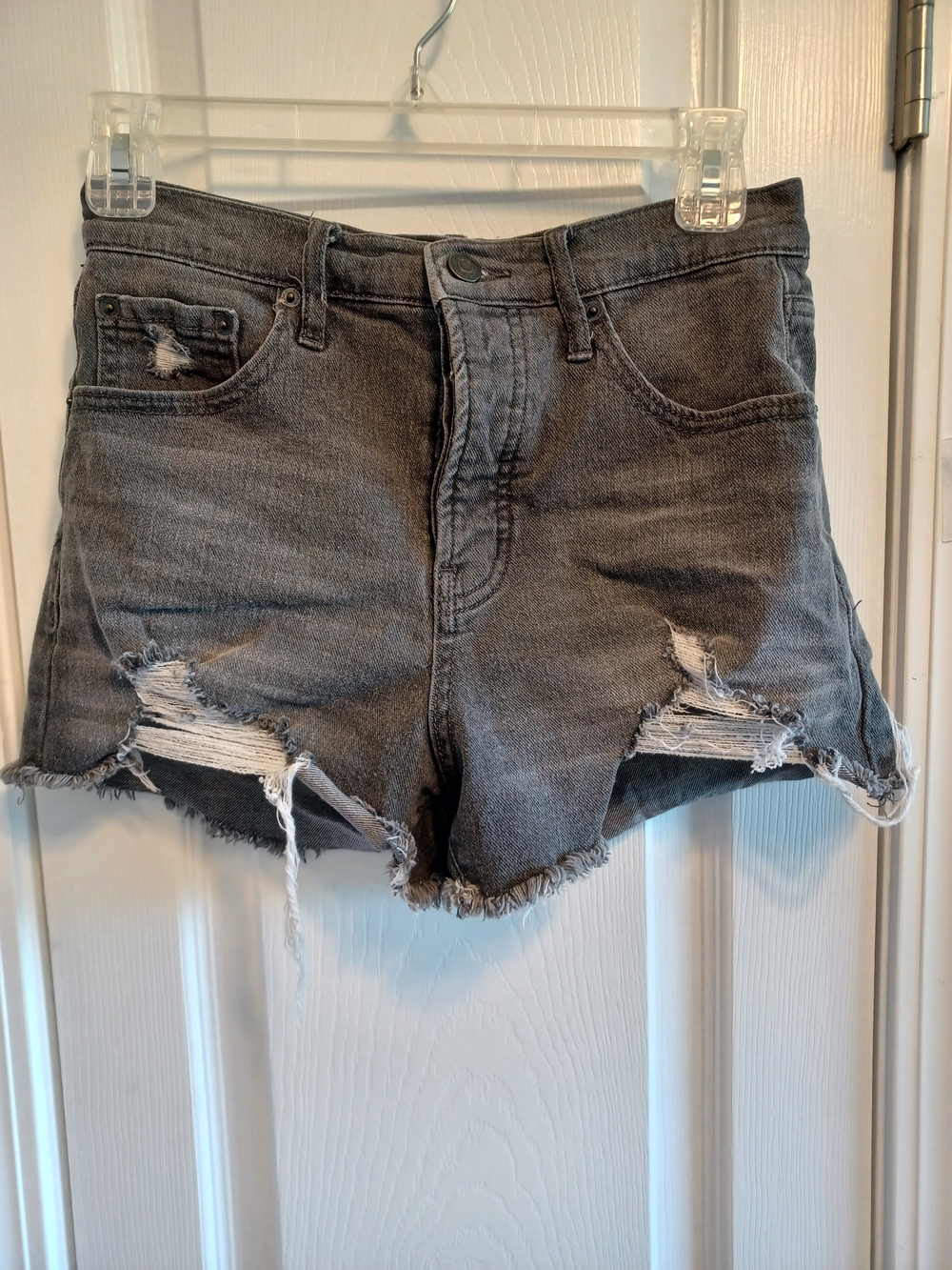 Distressed Thrashed Faded Black High-Rise Jean Shorts Waist Sz 25